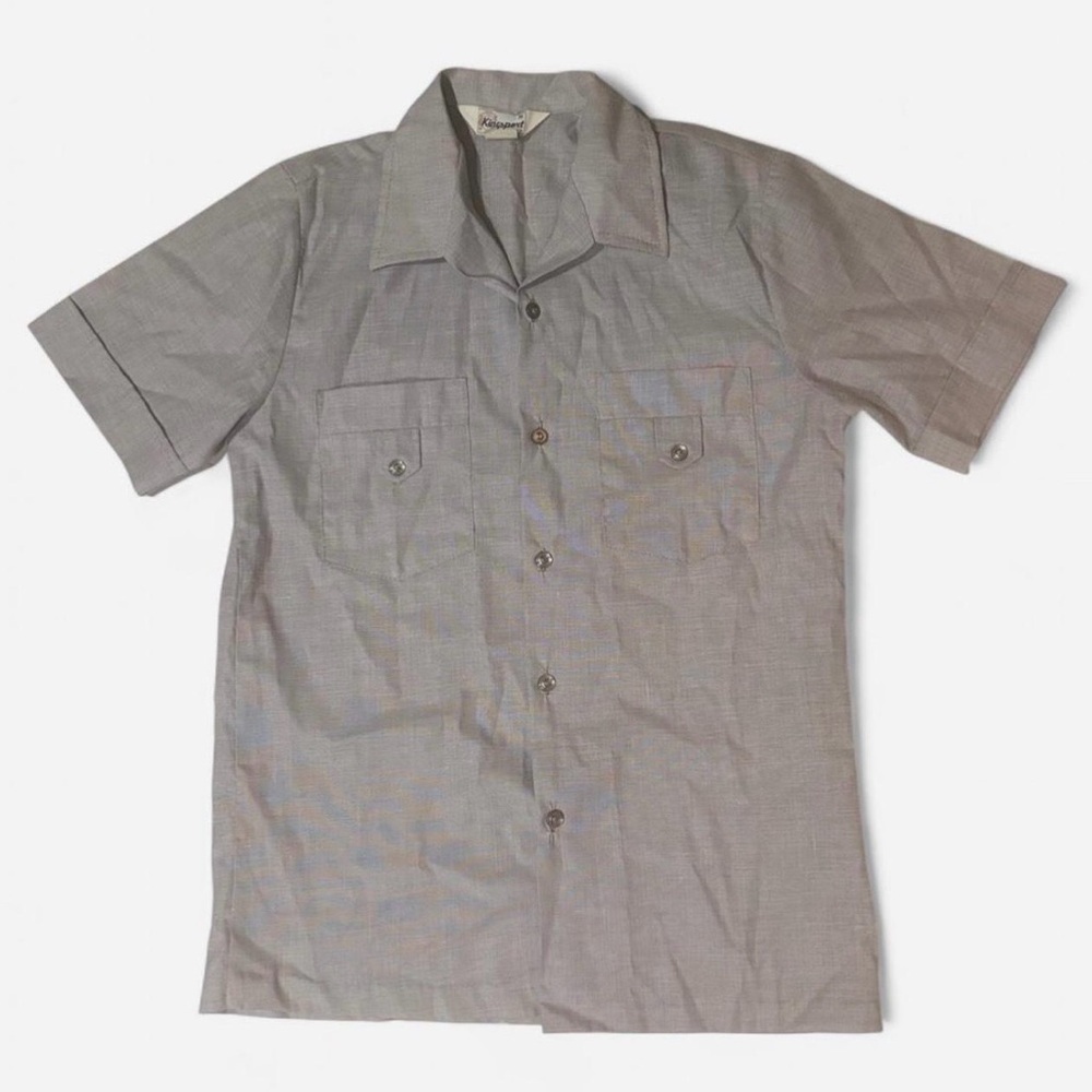 Vintage 1970’s Gray Short Sleeve Button Down Men's Shirt